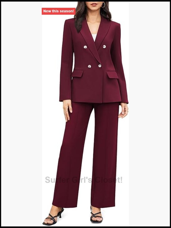 Pants - 2 Piece Blazer & Wide Leg Pants Suit Set Business Casual Workwear